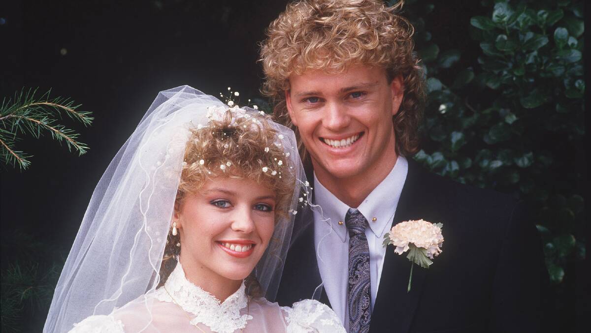 Scott, Jason Donovan, and Charlene, Kylie Minogue, get married in 1987 on Aussie soap opera Neighbours. Picture Grundy