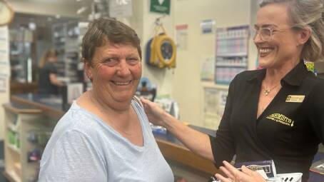 Emma Freebairn (right) helps one of her many customers at Campbell and Freebairn chemist in Inverell. Emma moved to Delungra in the early 2000's. Picture supplied.